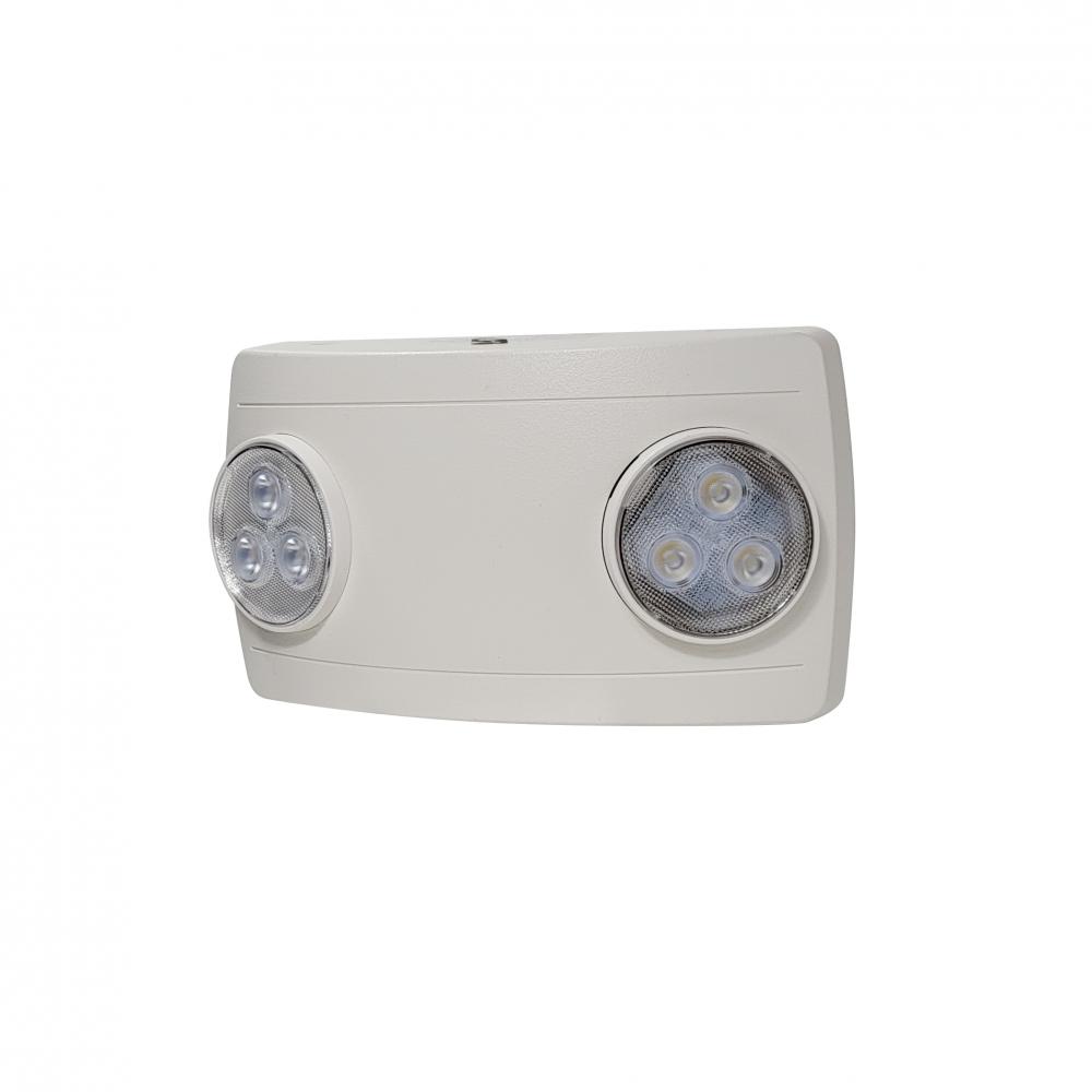 Compact Dual Head LED Emergency Light with 2W Remote Capability, Manual Test, 120/277V, White