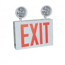 Nora NEX-751-LED/R2 - NYC Approved Steel LED Exit with Two 12W Adjustable Heads, Battery Backup, White Housing w/ Red