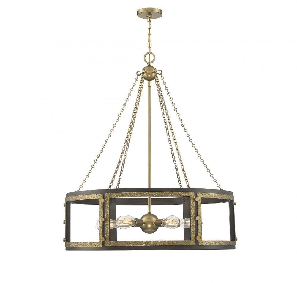 Lakefield 6-Light Pendant in Burnished Brass with Walnut