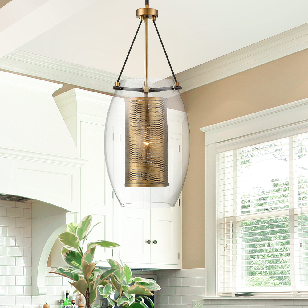 Dunbar 1-Light Pendant in Warm Brass with Bronze Accents