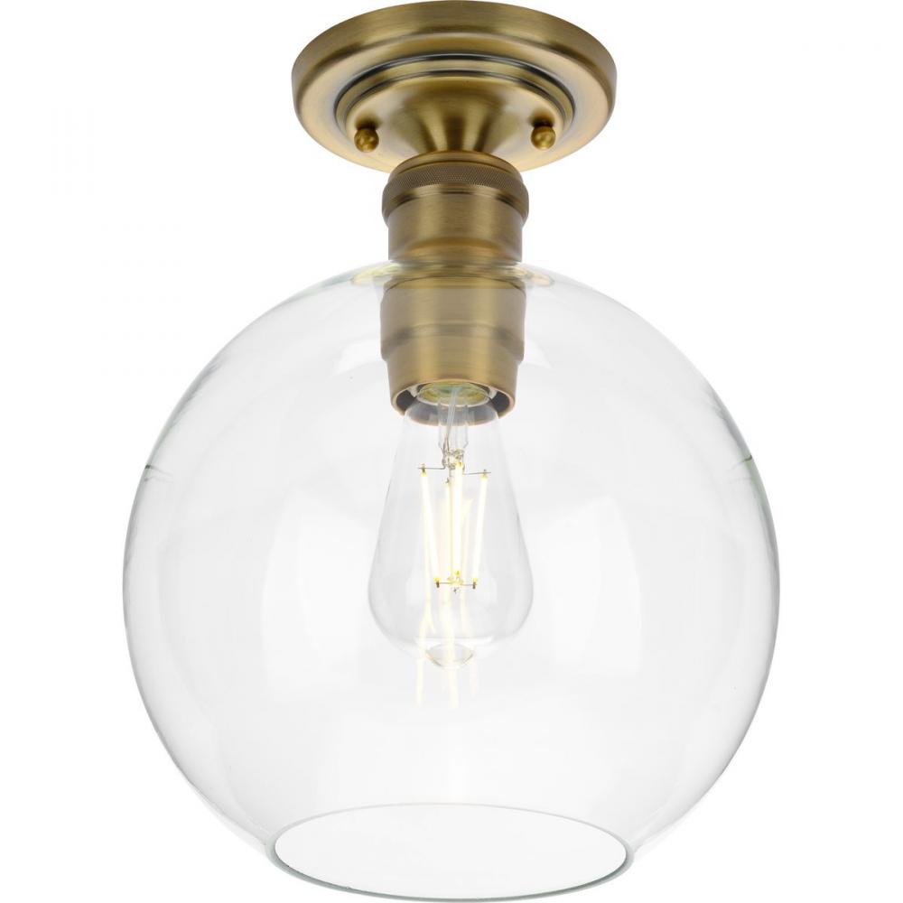 Hansford Collection One-Light Vintage Brass Clear Glass Farmhouse Flush Mount Light