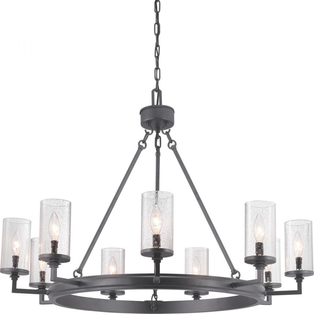 Gresham Collection Nine-Light Graphite Clear Seeded Glass Farmhouse Chandelier Light