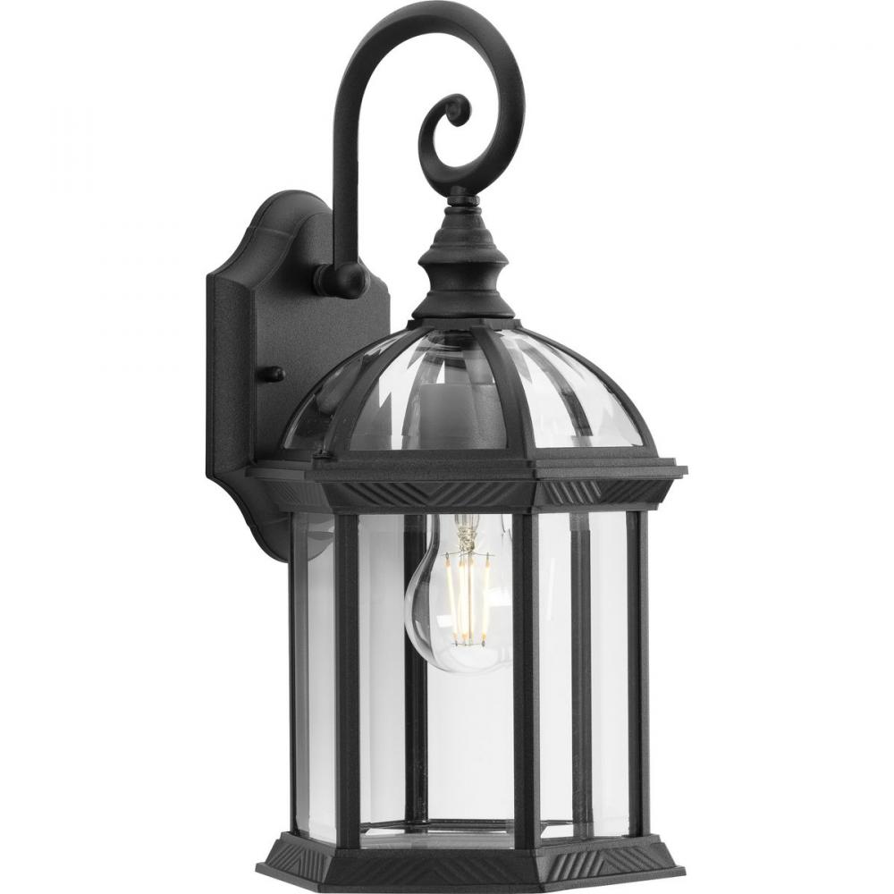 Dillard Collection One-Light Traditional Textured Black Clear Glass Outdoor Wall Lantern