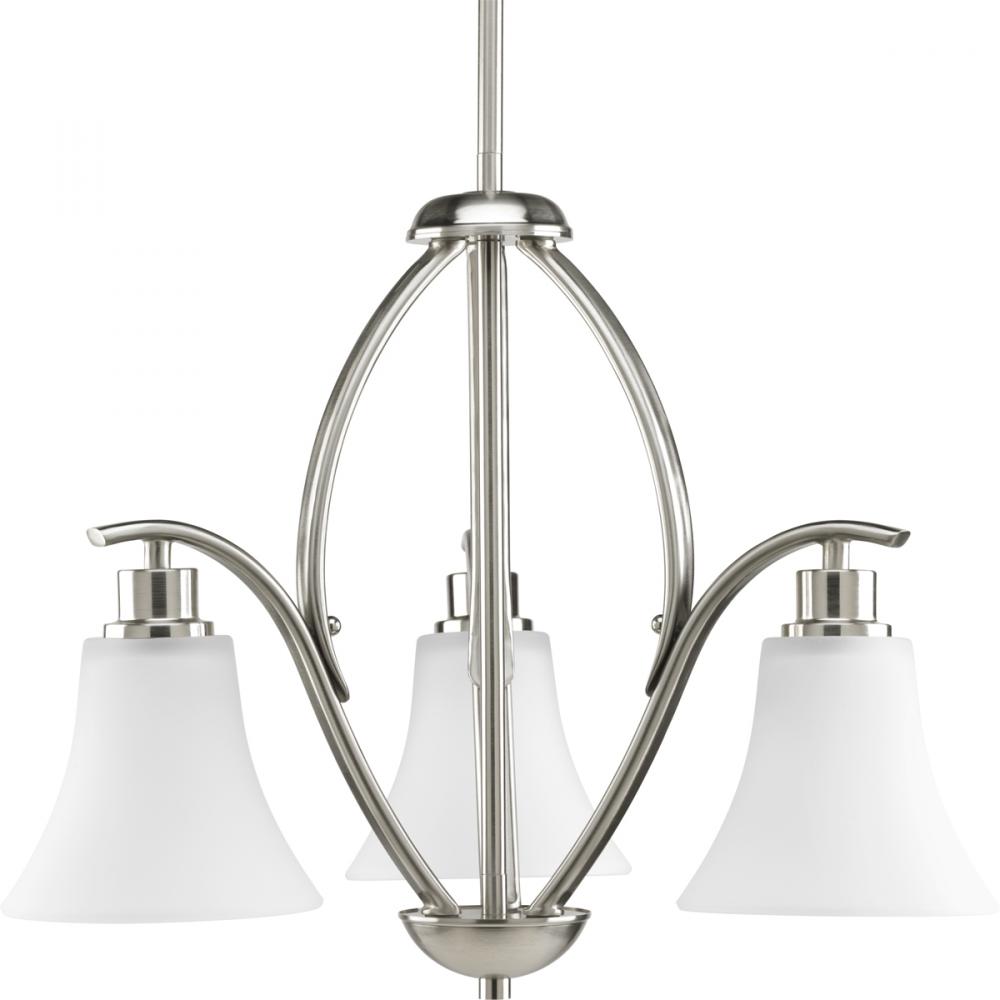 Joy Collection Three-Light Brushed Nickel Etched Glass Traditional Chandelier Light