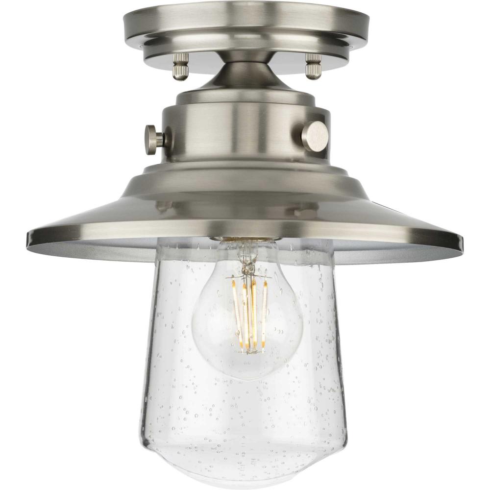Tremont Collection One-Light Stainless Steel and Clear Seeded Glass Farmhouse Style Ceiling Light