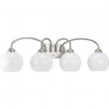 Progress P300087-009 - Carisa Collection Four-Light Brushed Nickel Opal Glass Mid-Century Modern Bath Vanity Light