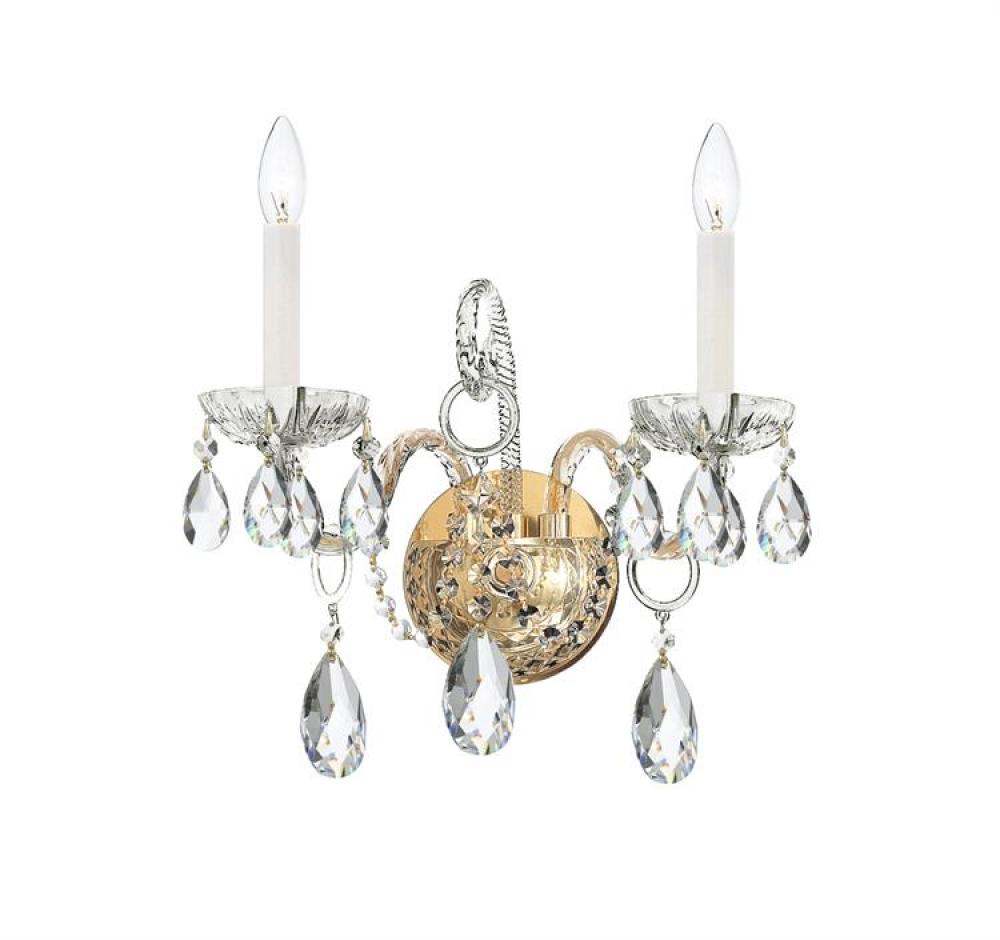 Traditional Crystal 2 Light Hand Cut Crystal Polished Brass Sconce