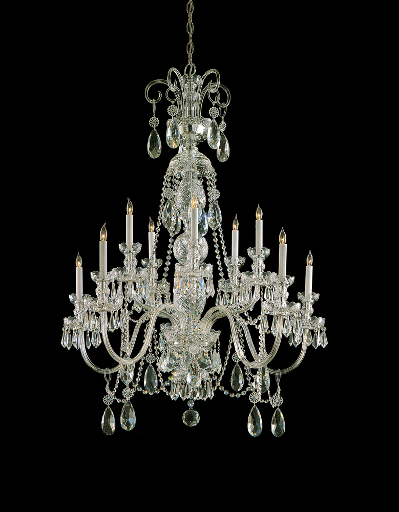 Traditional Crystal 10 Light Clear Crystal Brass Chandelier