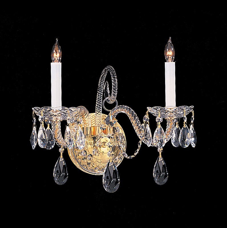 Traditional Crystal 2 Light Clear Crystal Polished Brass Wall Mount
