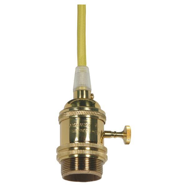 Medium base lampholder; 4pc. Solid brass; prewired; On/Off; Uno ring; 10ft. 18/2 SVT Lemon Cord;