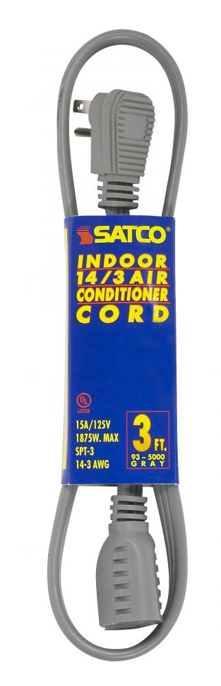 3 Foot Gray Heavy Duty Air Conditioner/Appliance Cord; 14/3 Ga. SPT-3 Gray Cord With Sleeve;
