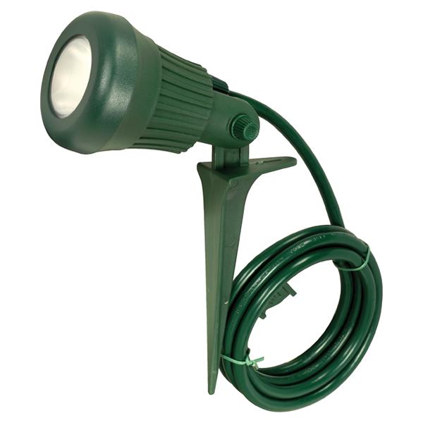 6 Foot 3.4watt 5 LED Plastic Flood Light With Ground Stake And Plug; Green Finish; For Outdoor Use;