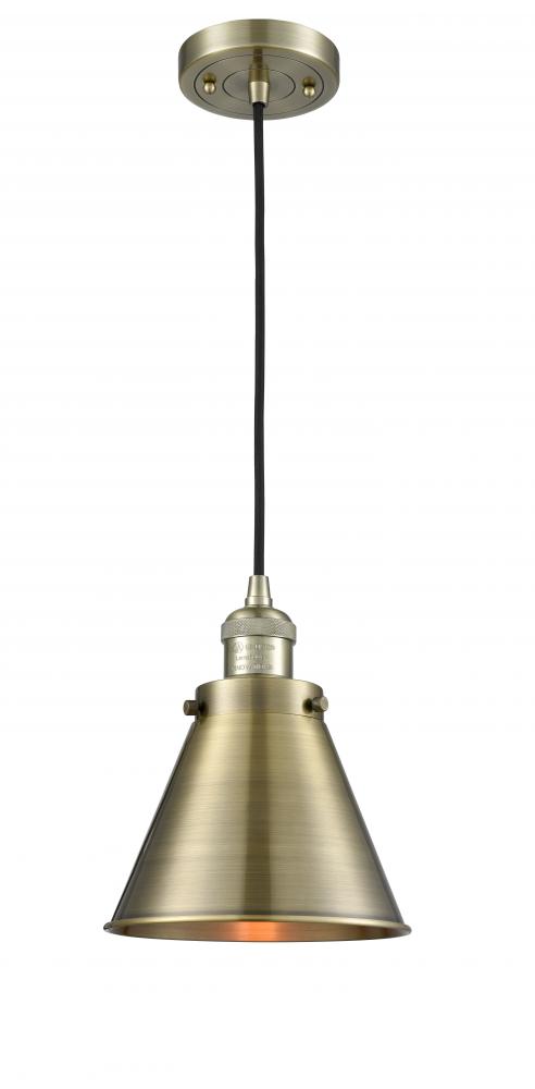 Appalachian - 1 Light - 8 inch - Antique Brass - Cord hung - Mini Pendant