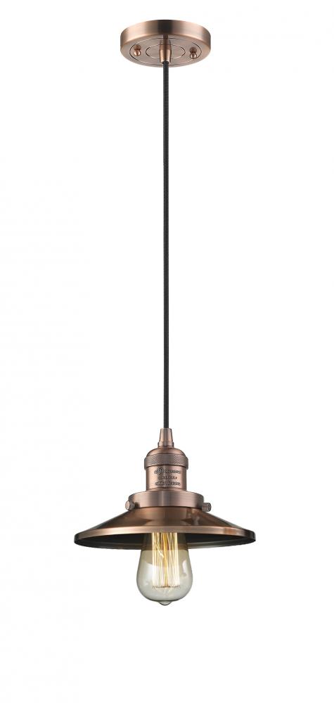 Railroad - 1 Light - 8 inch - Antique Copper - Cord hung - Mini Pendant