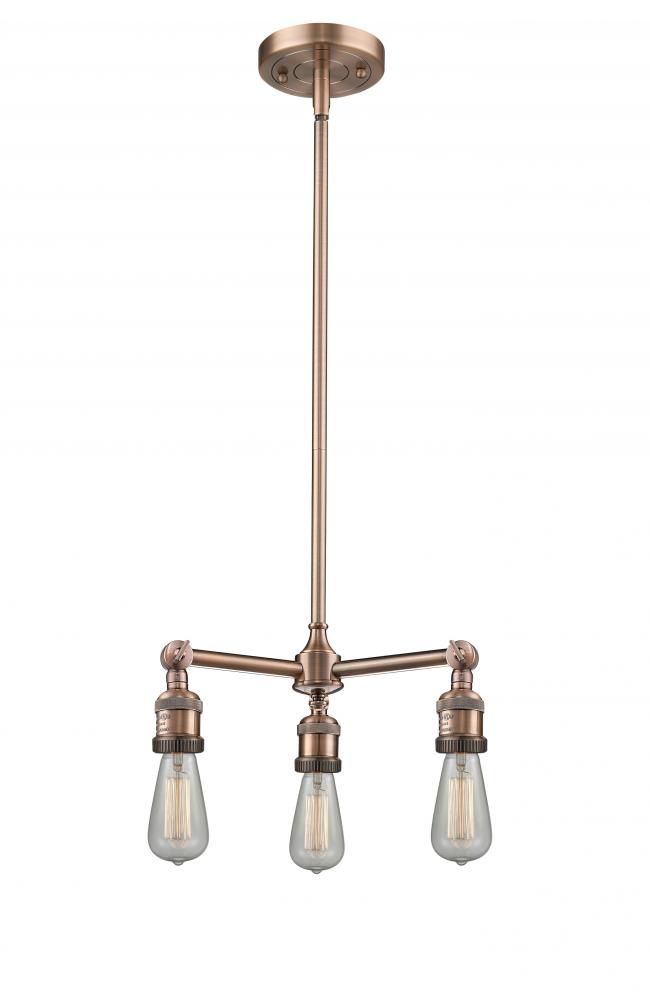 Bare Bulb - 3 Light - 15 inch - Antique Copper - Stem Hung - Chandelier