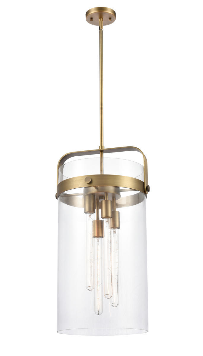 Pilaster - 4 Light - 12 inch glass - Brushed Brass - Cord hung - Pendant