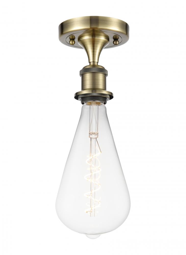 Bare Bulb - 1 Light - 5 inch - Antique Brass - Semi-Flush Mount