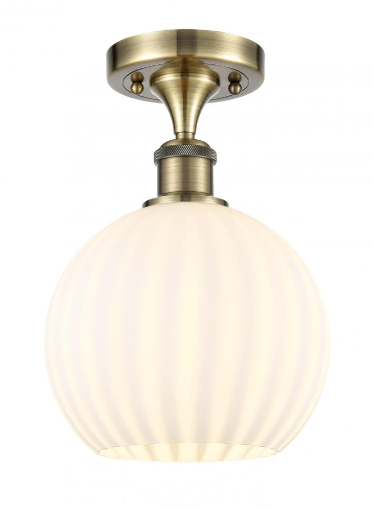 White Venetian - 1 Light - 8 inch - Antique Brass - Semi-Flush Mount