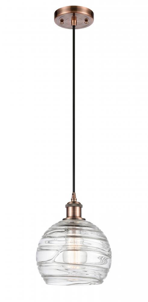 Athens Deco Swirl - 1 Light - 8 inch - Antique Copper - Cord hung - Mini Pendant