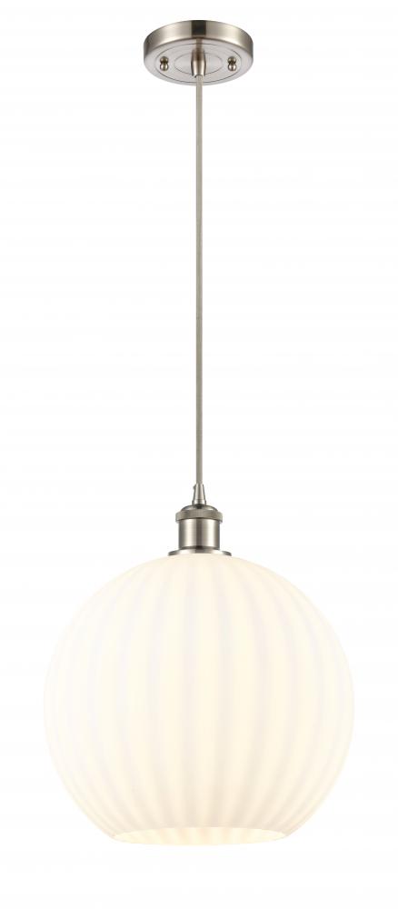 White Venetian - 1 Light - 12 inch - Brushed Satin Nickel - Cord Hung - Mini Pendant