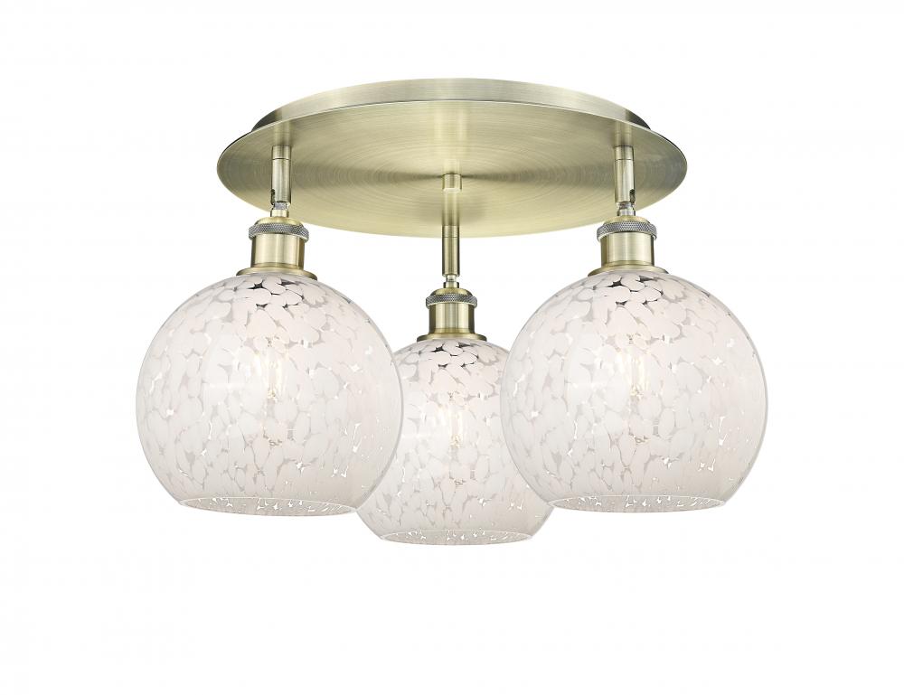 White Mouchette - 3 Light - 20 inch - Antique Brass - Flush Mount