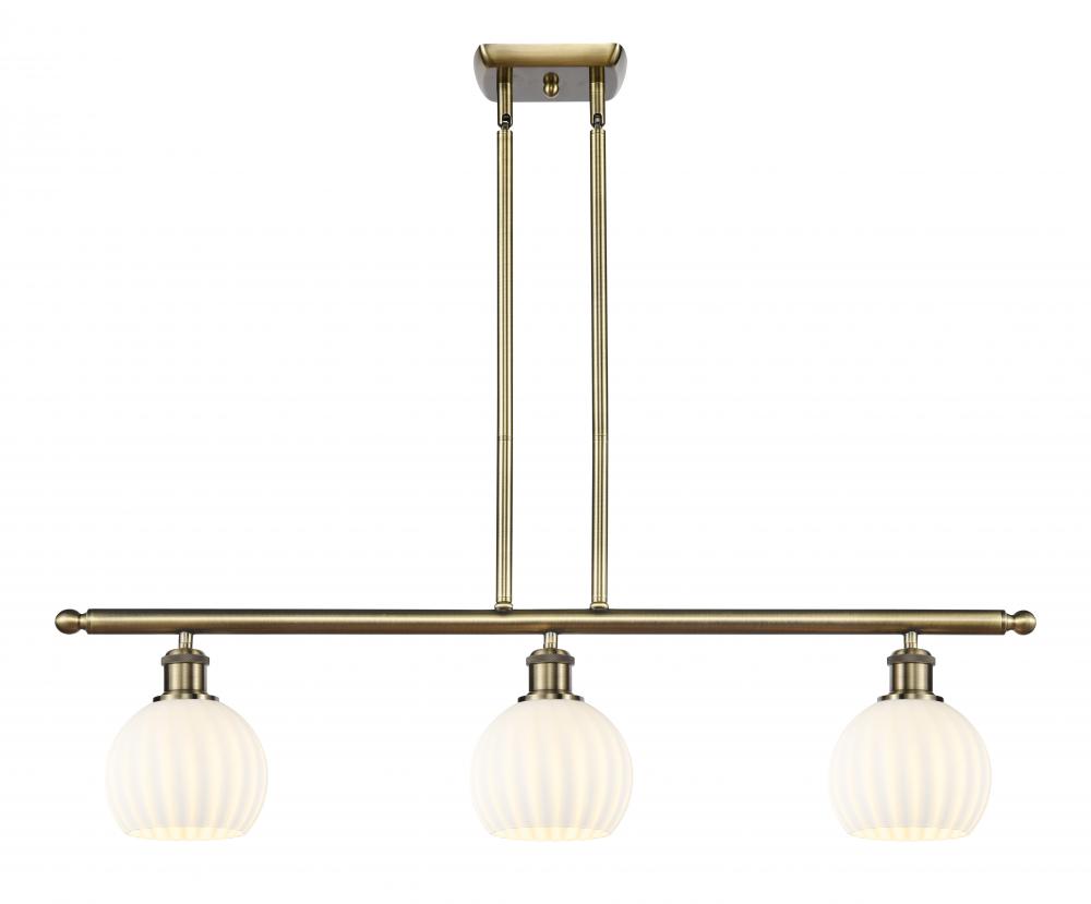 White Venetian - 3 Light - 36 inch - Antique Brass - Stem Hung - Island Light