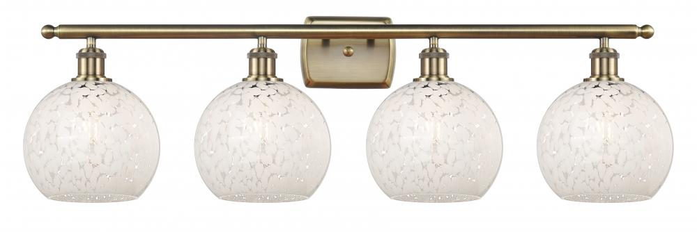 White Mouchette - 4 Light - 38 inch - Antique Brass - Bath Vanity Light