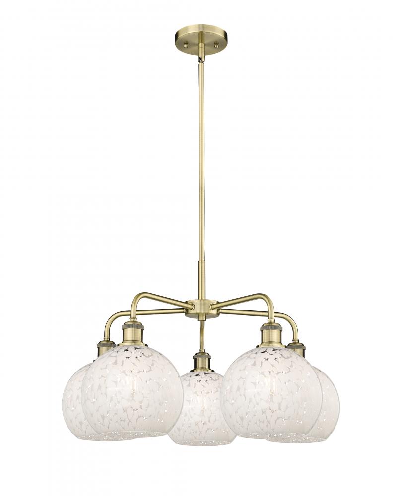 White Mouchette - 5 Light - 26 inch - Antique Brass - Chandelier