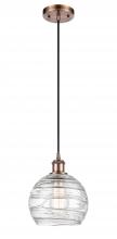 Innovations Lighting 516-1P-AC-G1213-8 - Athens Deco Swirl - 1 Light - 8 inch - Antique Copper - Cord hung - Mini Pendant