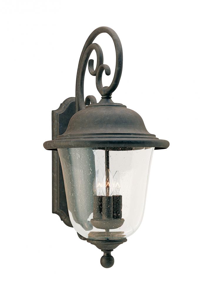 Trafalgar traditional 3-light outdoor exterior wall lantern sconce in oxidized bronze finish with cl