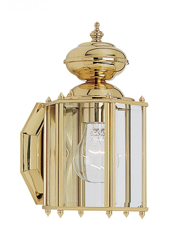Classico traditional 1-light outdoor exterior small wall lantern sconce in polished brass gold finis