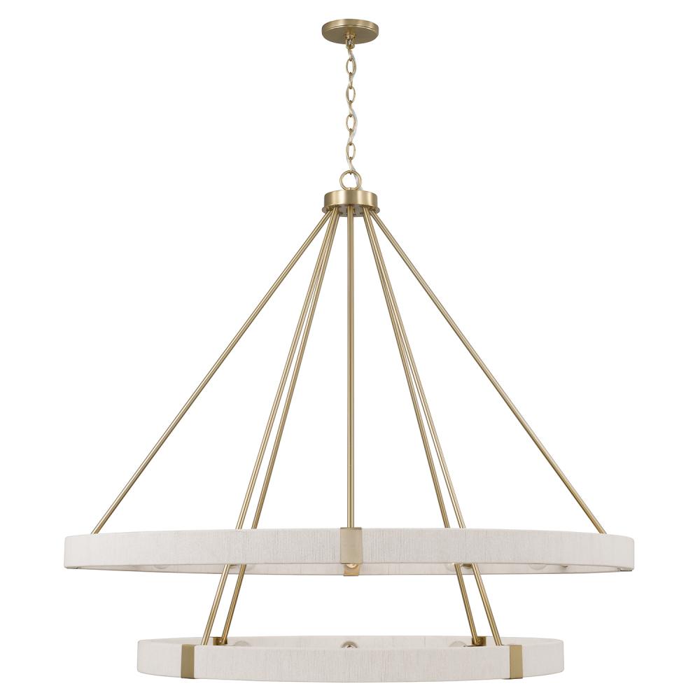 20-Light Two-Tier Chandelier in Matte Brass with Bleached Natural Rope