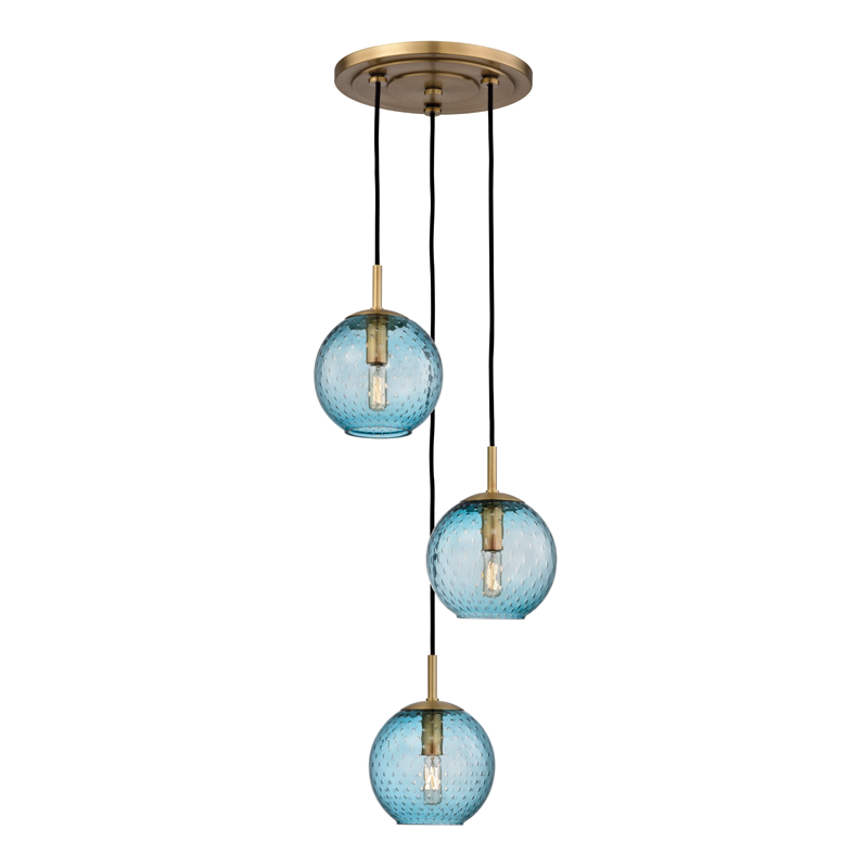 3 LIGHT PENDANT WITH BLUE GLASS