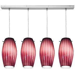 Four Light Brushed Steel Plum Glass Island Light