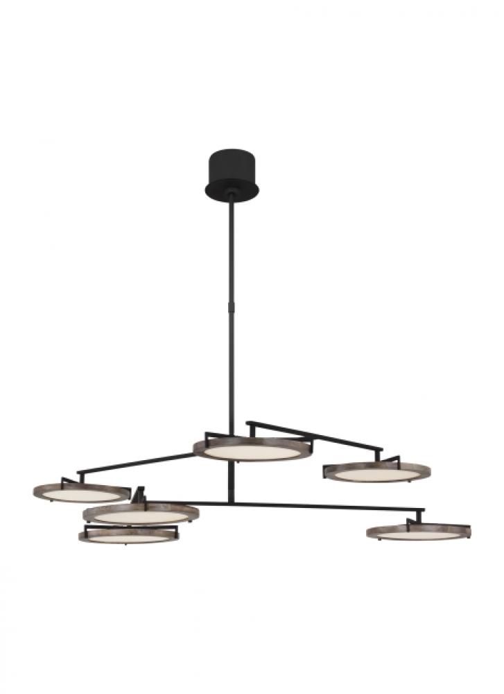 The Shuffle Large 6-Light Damp Rated Integrated Dimmable LED Ceiling Chandelier in Nightshade Black