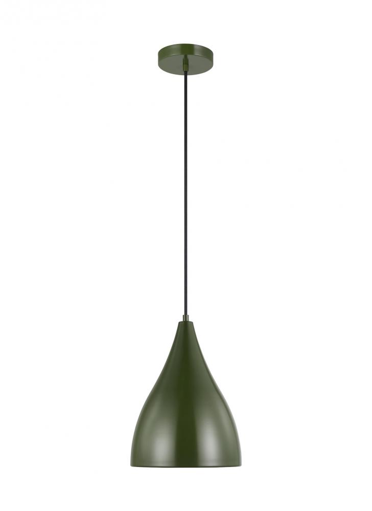 Oden modern mid-century 1-light indoor dimmable small pendant in olive finish with olive finish shad