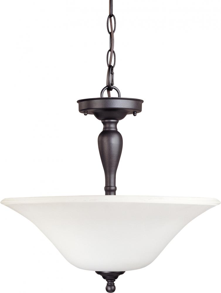 3-Light Hanging Pendant Light Fixture in Dark Chocolate Bronze and White Satin Glass and (3) 13W
