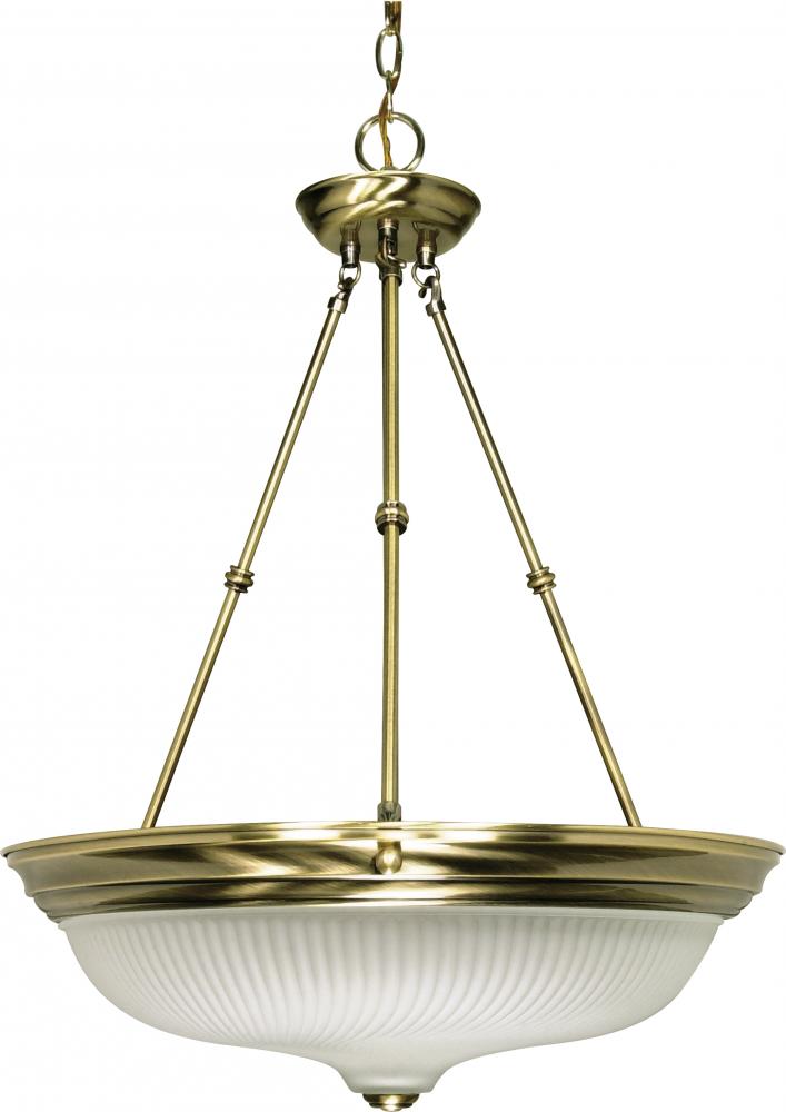 3-Light Large Hanging Pendant Light Fixture in Antique Brass Finish with Frosted Swirl Glass