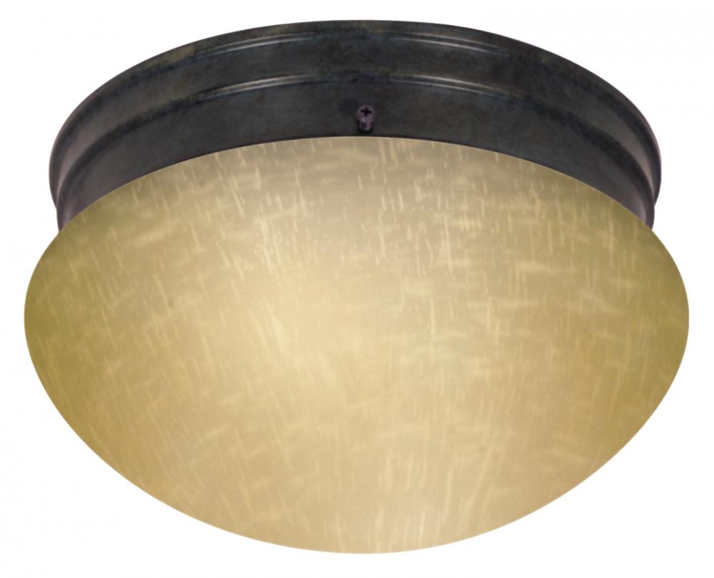 2-Light 8" Flush Mount Ceiling Light in Mahogany Bronze Finish with Champagne Linen Mushroom