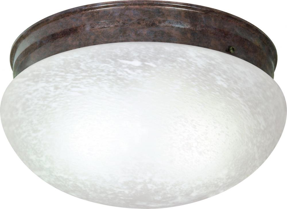 2-Light Large Flush Mount Ceiling Light in Old Bronze Finish with Alabaster Mushroom Glass and (2)