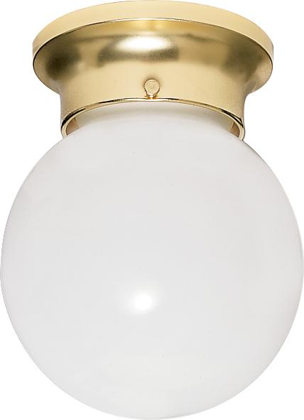 1-Light 6" Flush Mount Globe Ceiling Light in Polished Brass Finish with White Glass and (1) 13W