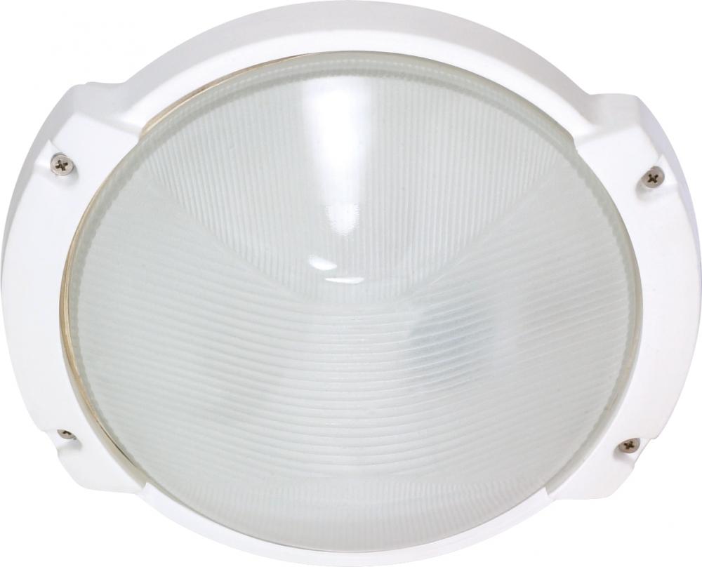 1-Light Oblong Round Die-Cast Bulkhead Light in Semi Gloss White with Glass Lens and (1) 13W GU24