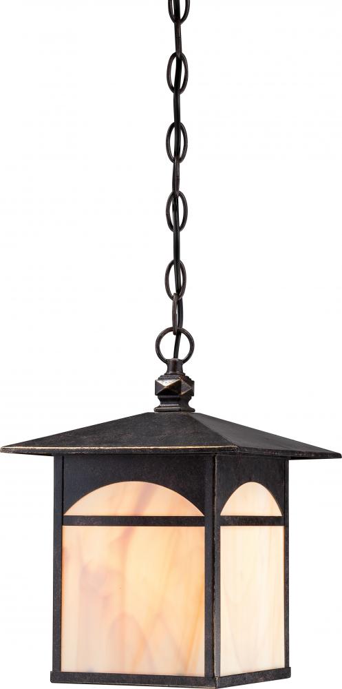 1-Light 9" Hanging Outdoor Fixture in Umber Bronze Finish and Honey Stained Glass