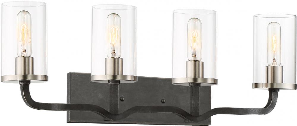 Sherwood - 4 Light Wall Sconce with Clear Glass -Iron Black Finish with Brushed Nickel Accents