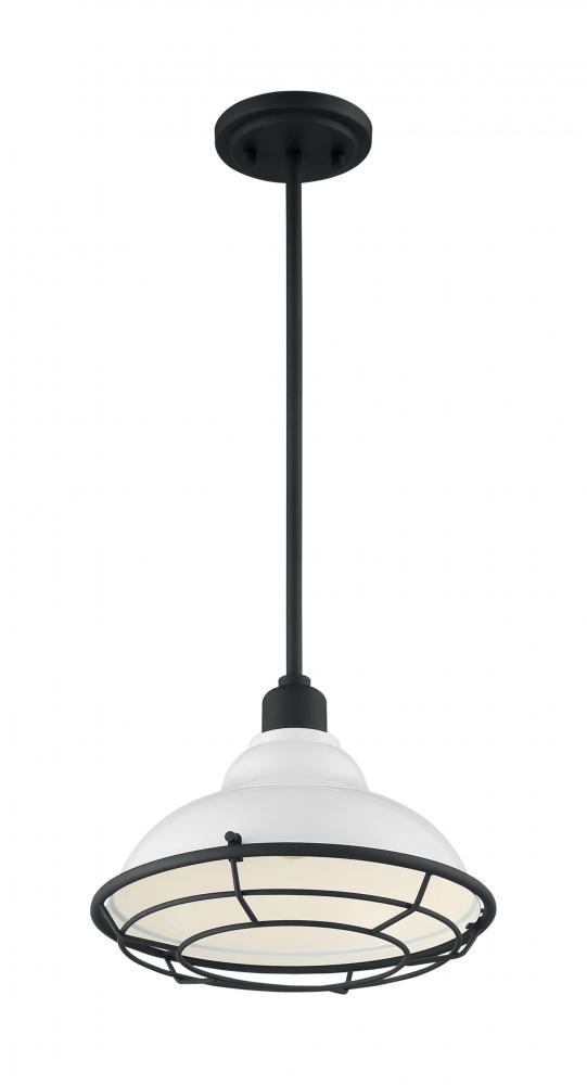 Newbridge - 1 Light Pendant with- Gloss White and Black Accents Finish