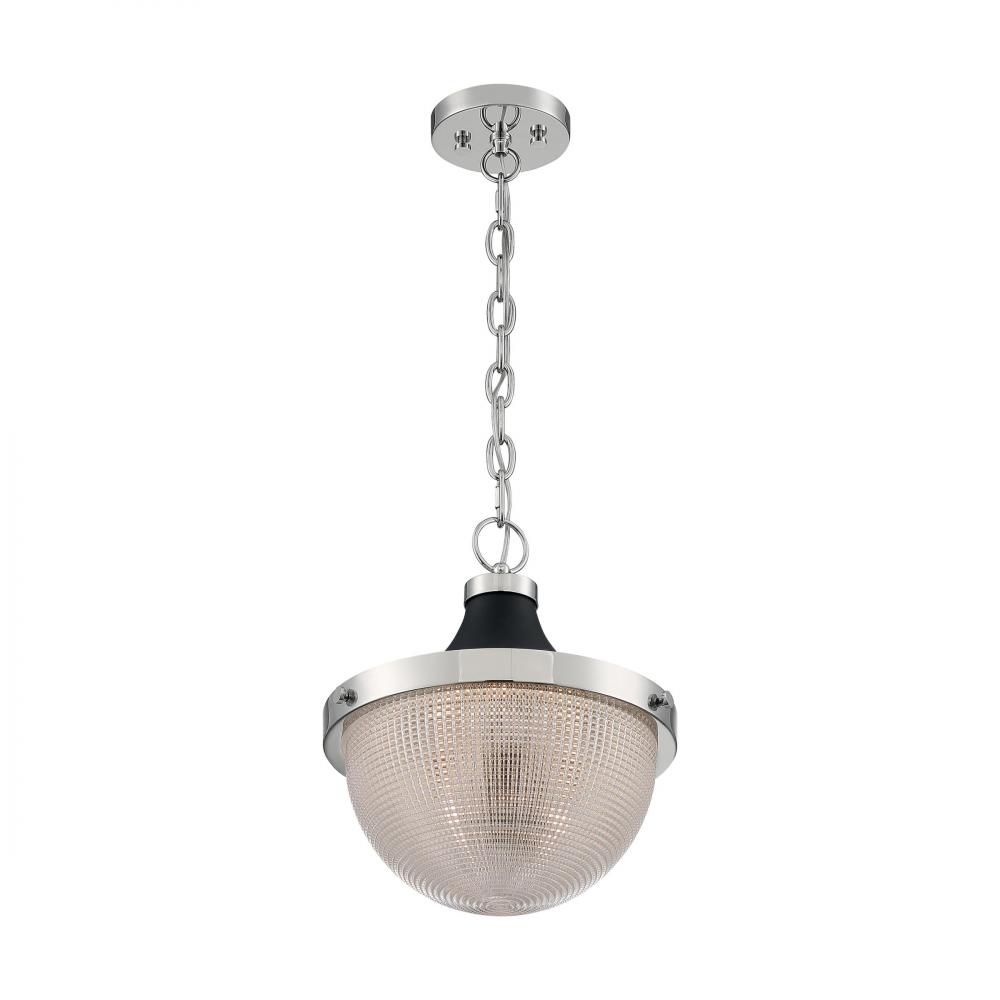 Faro - 1 Light Pendant with Clear Prismatic Glass - Polished Nickel and Black Accents Finish