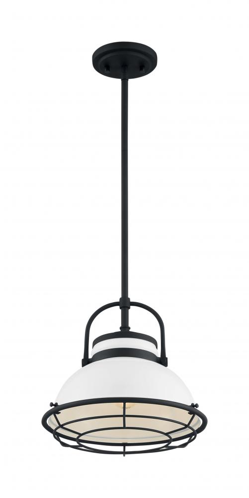 Upton - 1 Light Pendant with- Gloss White and Black Accents Finish