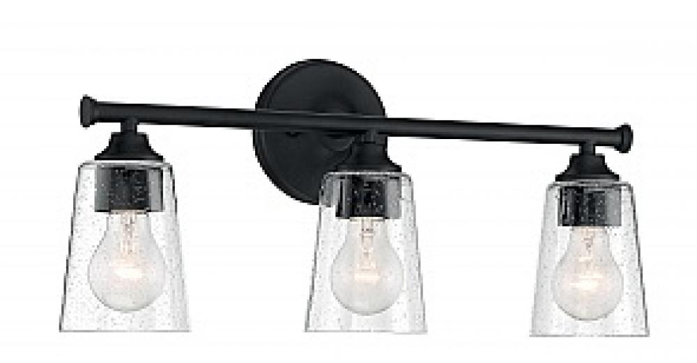 Bransel - 3 Light Vanity with Seeded Glass - Matte Black Finish