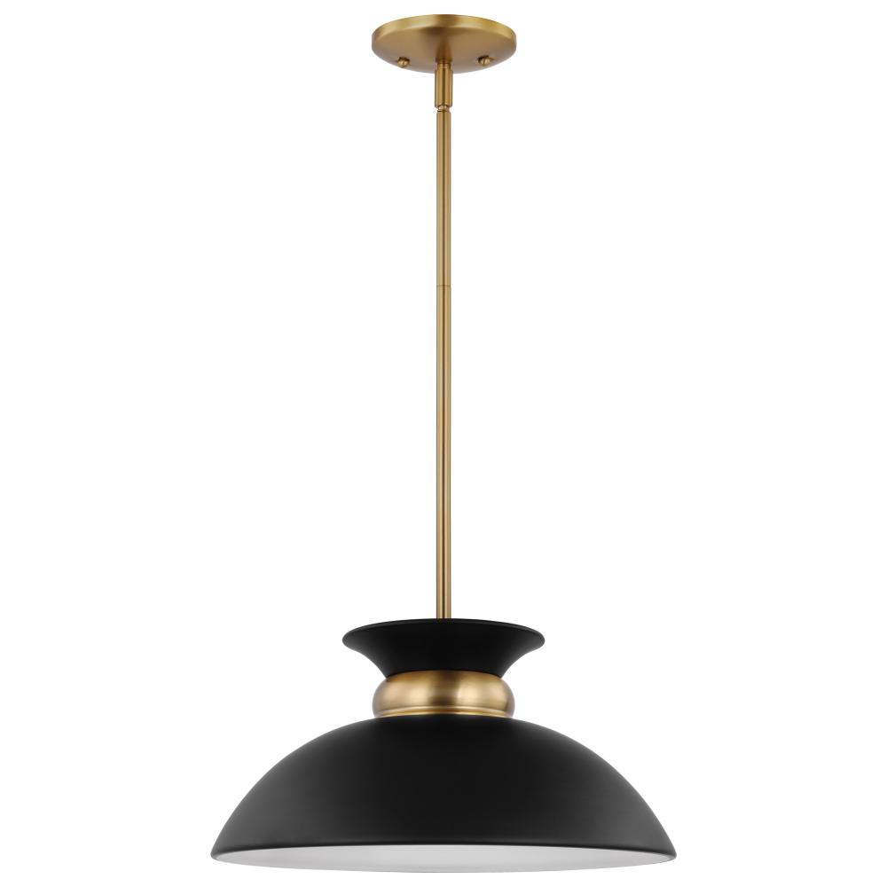 Perkins; 1 Light; Small Pendant; Matte Black with Burnished Brass