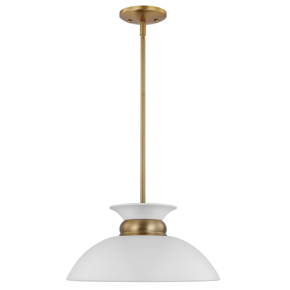 Perkins; 1 Light; Small Pendant; Matte White with Burnished Brass